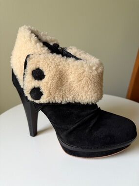 Ugg Georgette Suede & Lambskin Fur Sherpa Shearling Heeled  Boots Platform